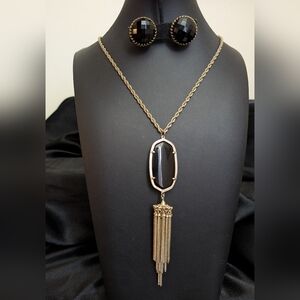 #36. Kendra Scott Gold Chain with Black Stone & Tassel & Vintage Glass Earrings